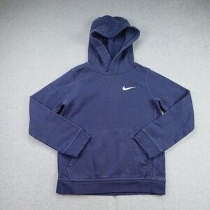 Nike Hoodie Boys Small Navy Blue Sporty Pullover Swoosh Sweatshirt
